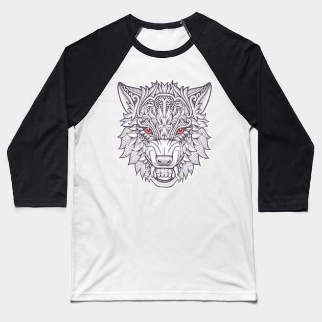 Wolf face with floral ornament decoration Baseball T-Shirt by tsign703
